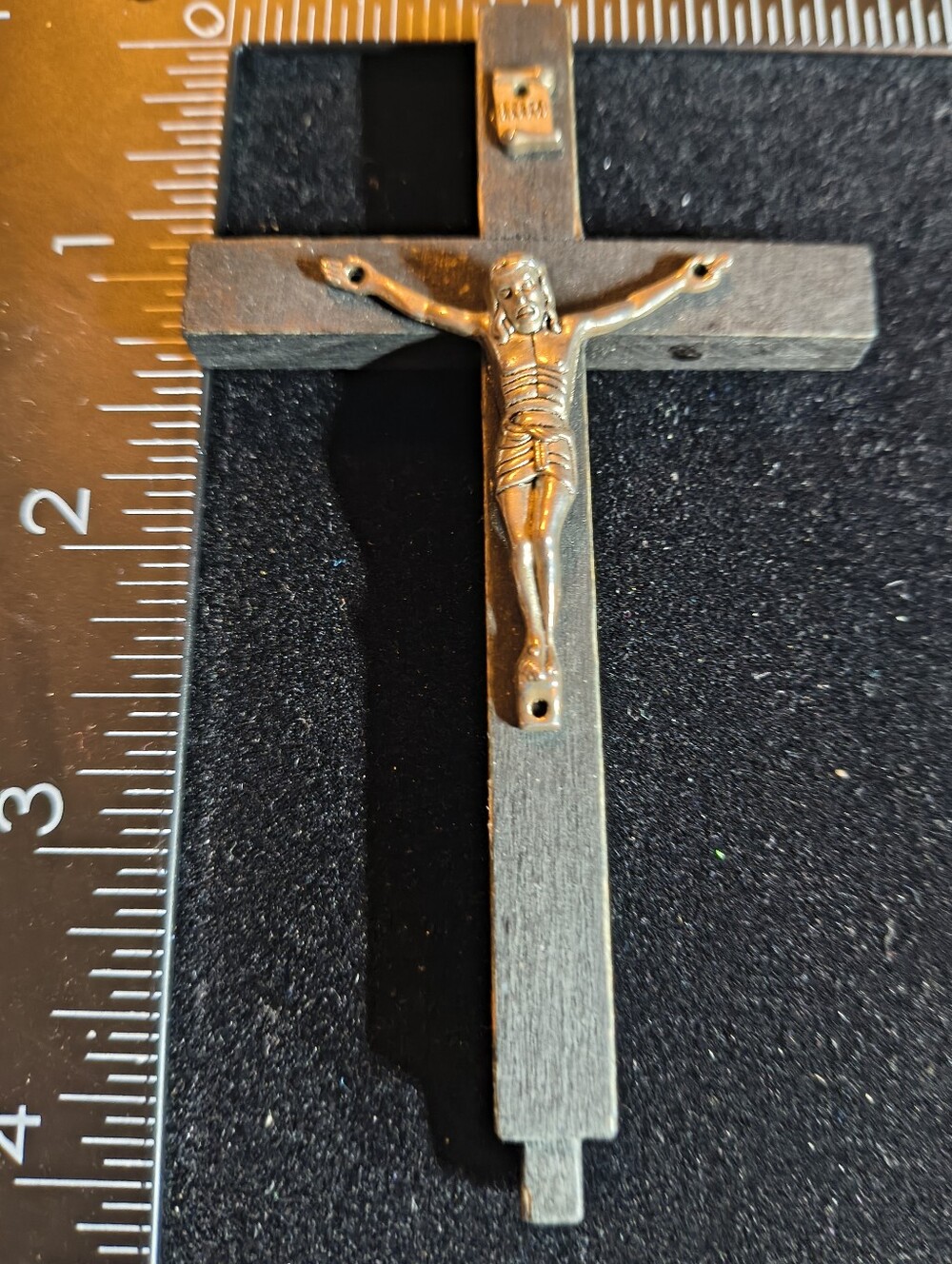 Pair Vintage Wooden Wall Crucifixes Catholic Christian INRI Crosses Mid-Century - Picture 11 of 13